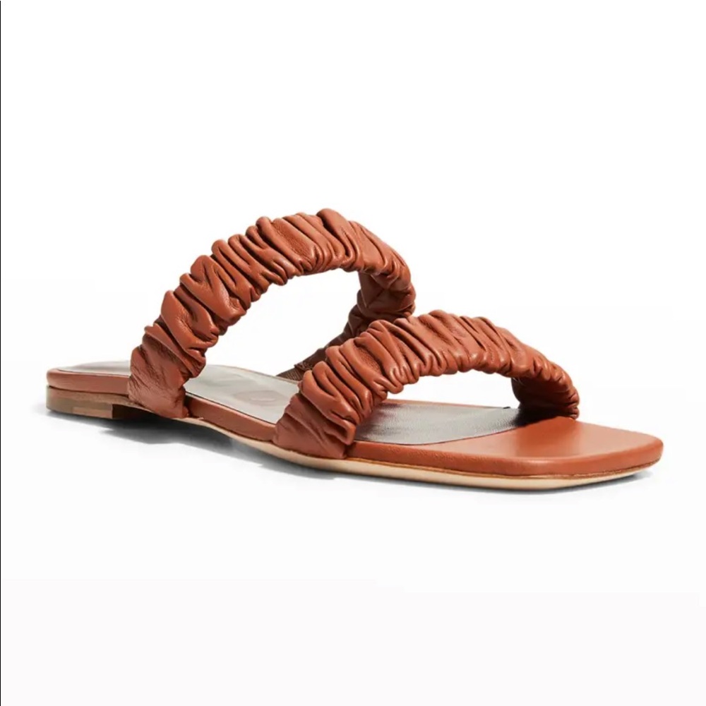 Maya Ruched Leather Double-Band Sandals